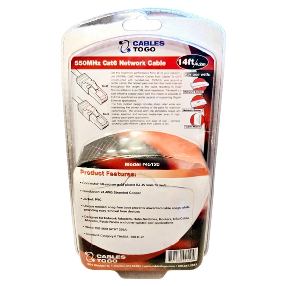 NIB *Cables To Go: 550MHz Cat6 Network Cable (14') #45120 RJ-55 M/M - Picture 2 of 5